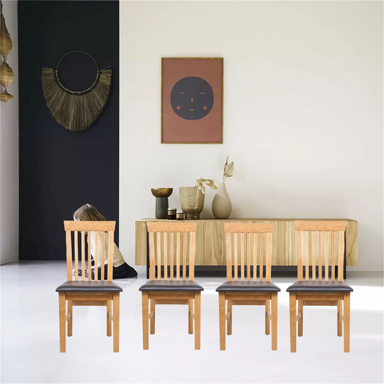 Dining Chairs 4 Pcs Solid Oak Wood And Faux Leather
