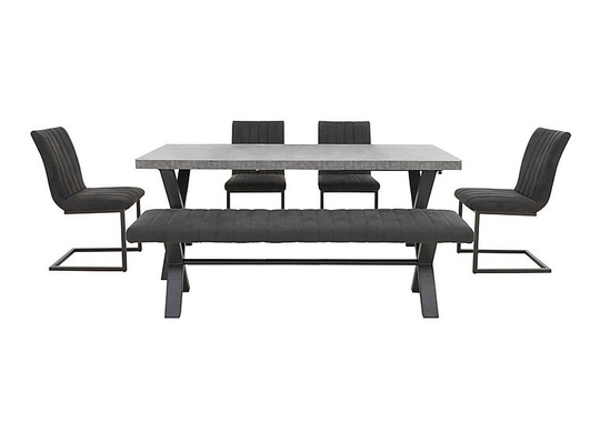 Moon Dining Table with 4 Cantilever Dining Chairs and Dining Bench Set - 190-cm