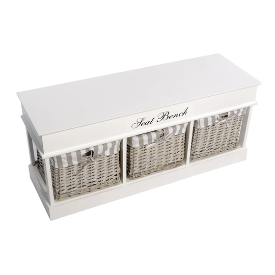 3 Basket Upholstered Storage Bench