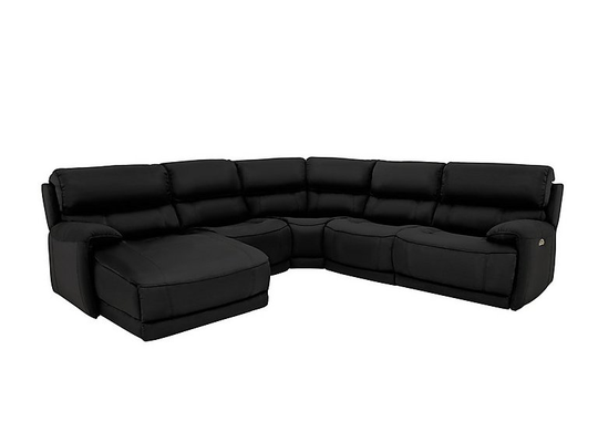 Link Leather Corner Chaise Power Sofa - Black- World of Leather