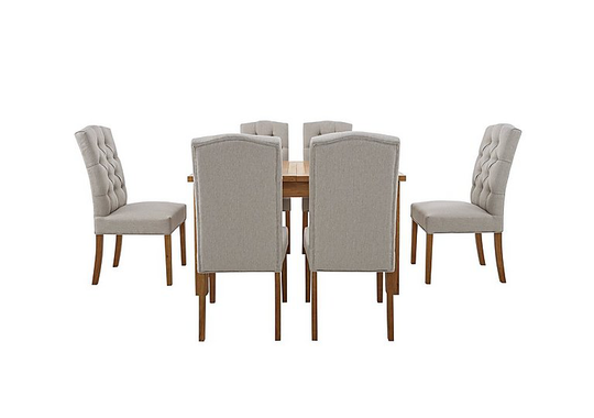 California Solid Oak Rectangular Extending Table and 6 Button Back Upholstered Chairs