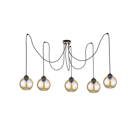 5 - Light Cluster Globe Pendant with Wood Accents