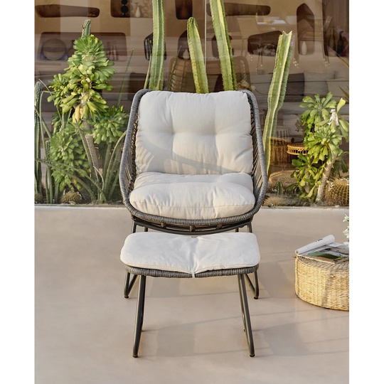 Lailaa Outdoor Large Chair and Footstool for Gardens or Indoor Spaces in Boho Industrial Style