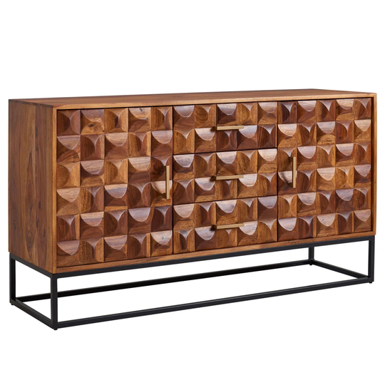Norcliffe 145 Cm Wide 3 Drawer Sheesham Solid Wood Sideboard