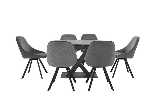 Arctic Extending Dining Table with Graphite Top and 6 Swivel Chairs