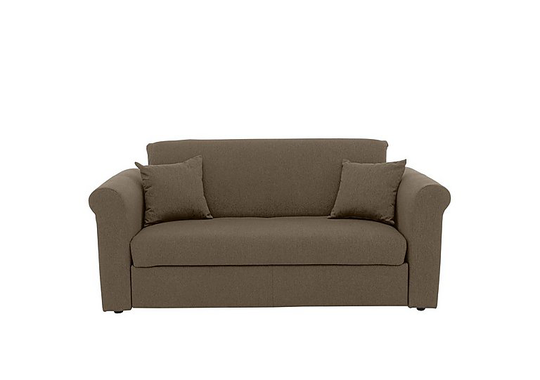 Versatile Small 2 Seater Fabric Sofa Bed with Scroll Arms - Mink