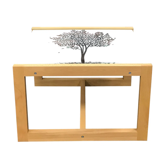 Tree Of Life Coffee Table, Plant In The Fall Season Illustration With Falling Leaves Seasonal Art Print, Acrylic Glass Center Table With Wooden Frame