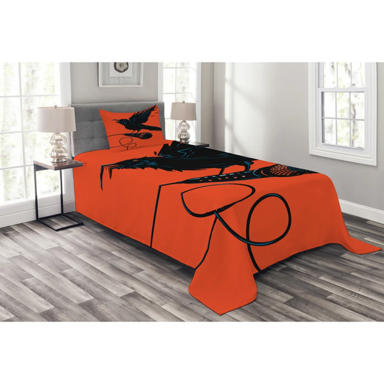 Adeliya Orange/Black Bedspread Set with Pillow Sham
