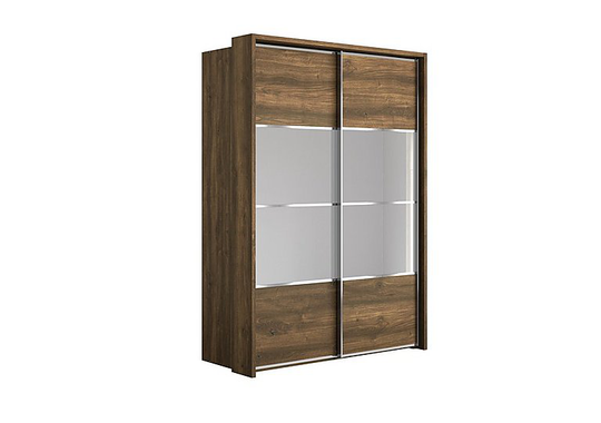 Wiemann - Oakland 160cm Sliding 2 Door Wardrobe with Passe-Partout Frame and Crystal Mirror - Brown