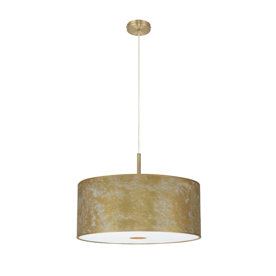 Baymont Antique Brass 3M 5 Light E27 Single Pendant With 600Mm Gold Leaf Shade With Frosted Acrylic Diffuser With Antique Brass Centre
