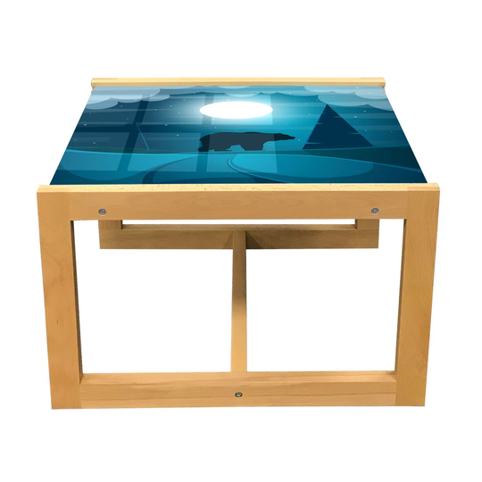 Animal Coffee Table, Bear Silhouettes Illustration Night Mountain Pine Trees Computer Graphics Art, Acrylic Glass Center Table With Wooden Frame For O