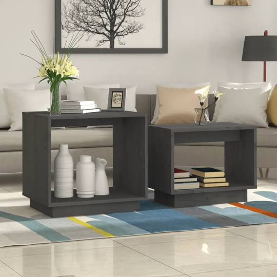 Ebern Designs Nesting Coffee Tables 2 Pcs Grey Solid Wood Pine