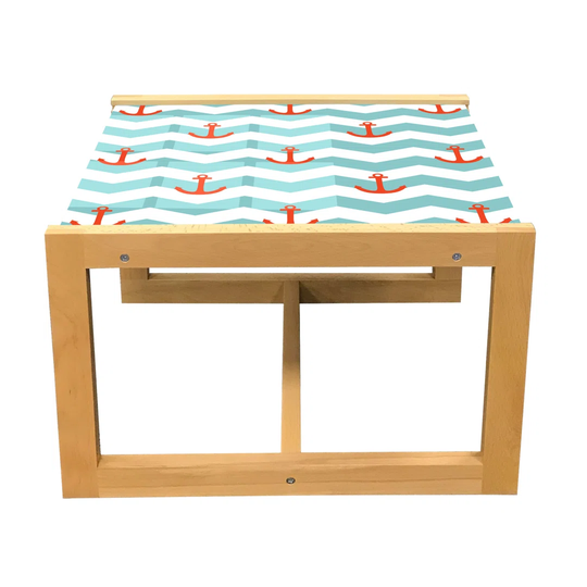 Anchor Coffee Table, Simple Pattern Anchor Stripe Art Welcoming Wavy Water Tiled Surface, Acrylic Glass Center Table With Wooden Frame For Offices Dor