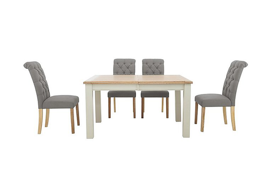 Furnitureland - Angeles Rectangular Extending Dining Table and 4 Button Back Dining Chairs - Grey