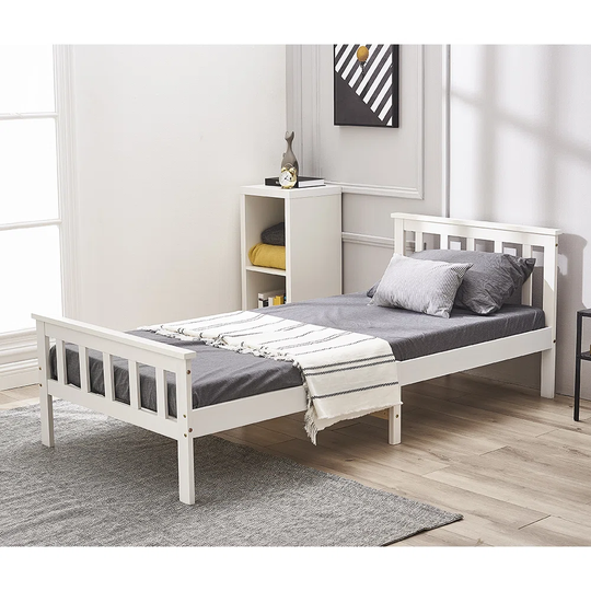 Marlow Home Co. Single Bed Frame 3ft Solid Pine Wooden Bed, White, 90*190cm