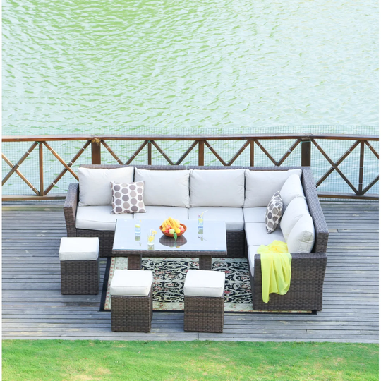 Vanderford 9 Person Rattan Corner Sofa Set