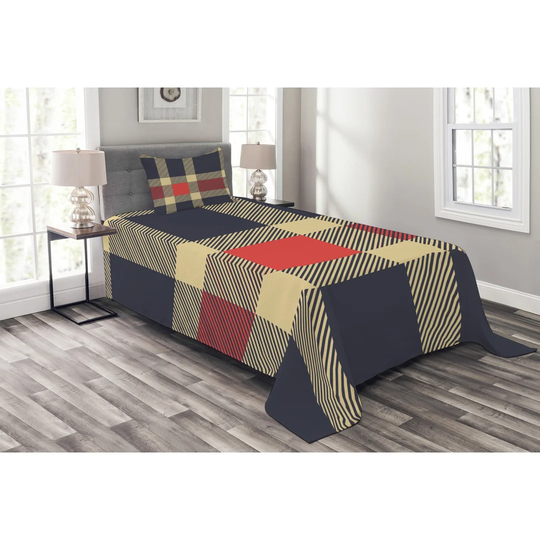 Adelindo Blue/Coral Bedspread Set with Pillow Sham