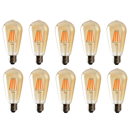 6W E27 Dimmable LED Vintage Edison GLS Light Bulb Amber (Set of 10)