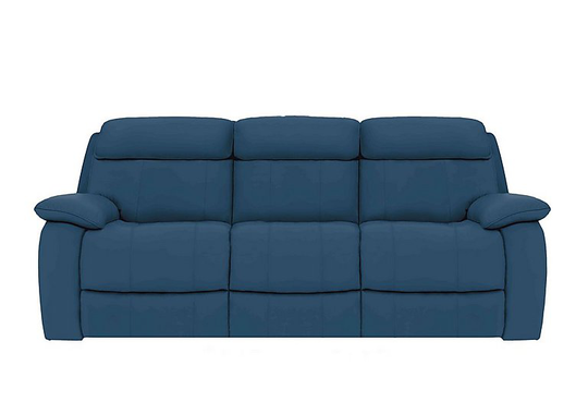 Moreno 3 Seater Leather Manual Recliner Sofa - Blue- World of Leather