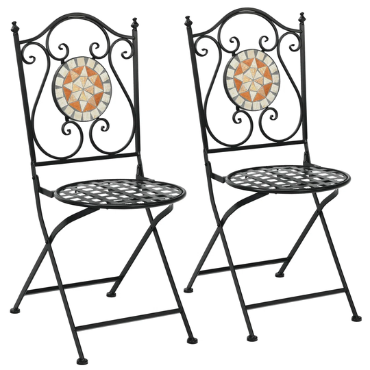 2PCS Mosaic Chairs Folding Metal Chair Set With Backrest,