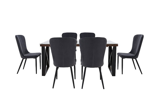 Noir Dining Table with X-Shaped Legs with 6 Chairs Dining Set - 220-cm