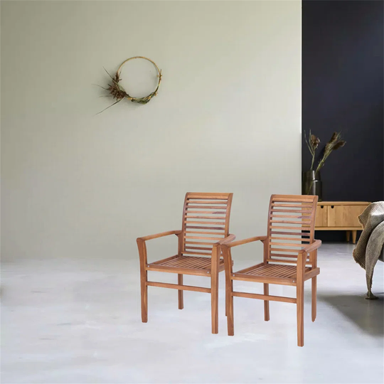 Stacking Dining Chairs 2 Pcs Solid Teak