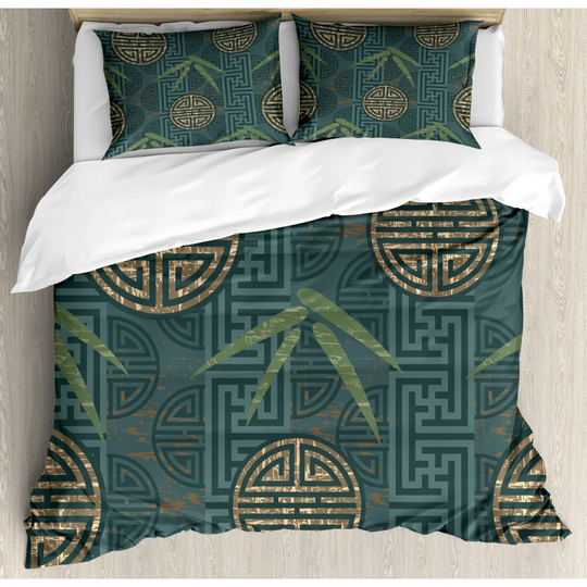 Northam Ivory/Green Microfibre 350 TC Traditional Duvet Cover Set