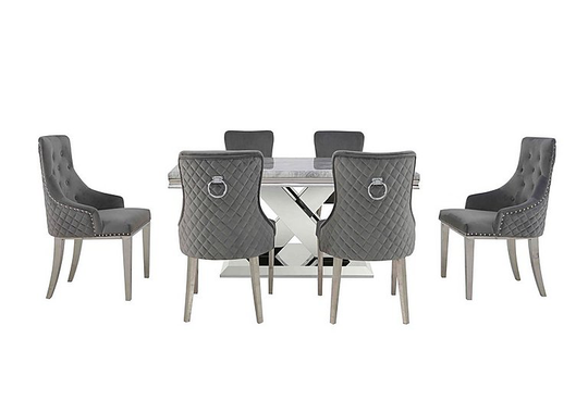 Dolce Small Dining Table and 4 Side Chairs and 2 Button Back Chairs