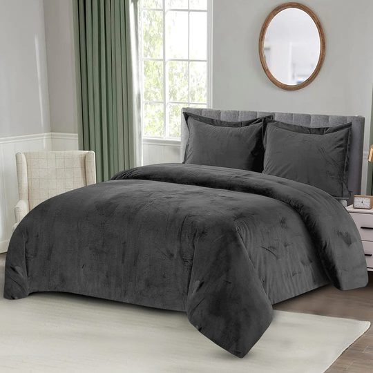 Cozine Crushed Velvet Quilted Duvet Cover Set with Pillow cases