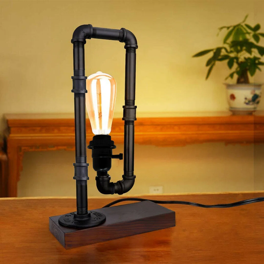 Industrial Rustic Retro Style Pipe Light Steampunk Desk Table Bedroom Lamp Light