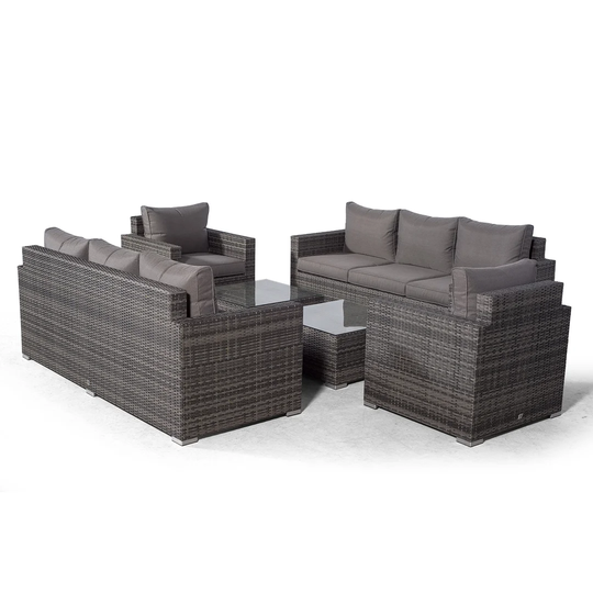 Villatoro Grey Rattan 2 X 3 Seat Sofa + 2 X Armchairs & 2 X Square Coffee Table, Outdoor Patio Garden Furniture