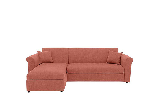 Versatile 2 Seater Fabric Chaise Sofa Bed with Storage with Scroll Arms - Pink