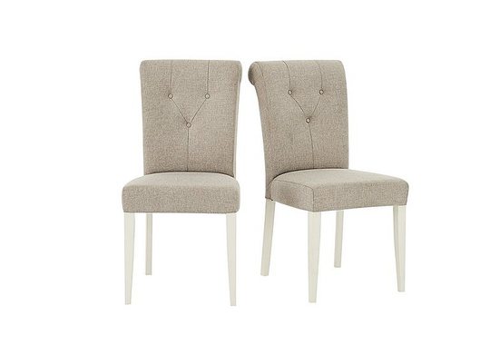Furnitureland - Annecy Pair of Upholstered Fabric Roll Back Dining Chairs - Grey