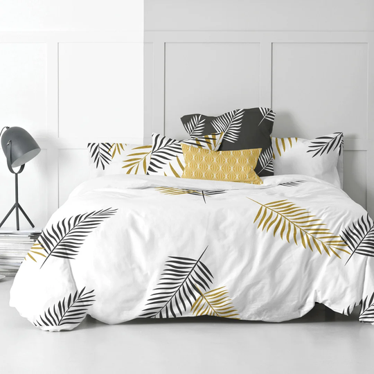Topsfield White/Black/Yellow 100% Cotton 150 TC Duvet Cover Set