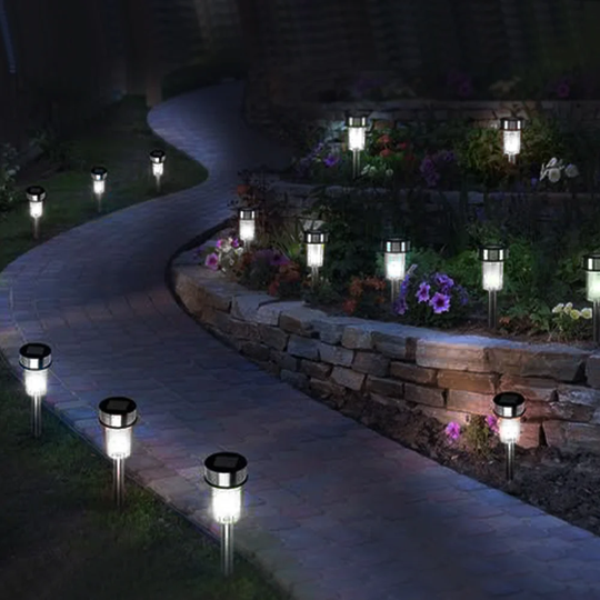 Ellston Stainless Steel Low Voltage Solar Powered Integrated LED Metal Pathway Lights Pack