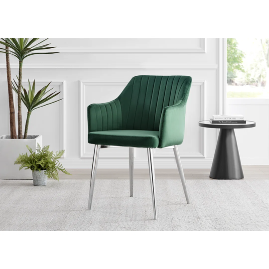 Calla Velvet Bucket Tub Chairs with Tapered Metal Legs and Vertical Stitching