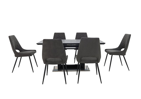 Metallica Extending Dining Table with Graphite Ceramic Top and 6 Chairs - Grey