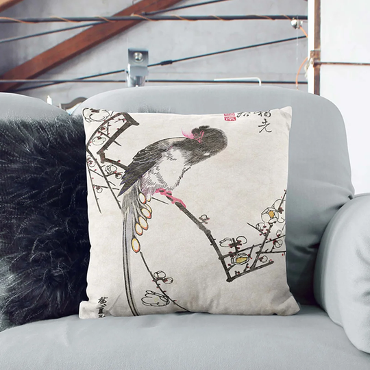 Bird on a Plum Branch Cushion with Filling Pillow