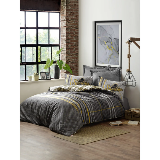 Chantsong Grey/Yellow 100% Cotton Reinforce 145 TC Duvet Cover Set