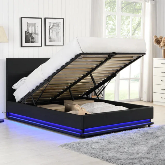 Wilburton LED Upholstered Ottoman Bed Frame
