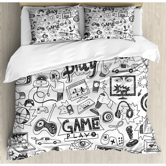 Northwoods Black/White Microfibre 350 TC Duvet Cover Set
