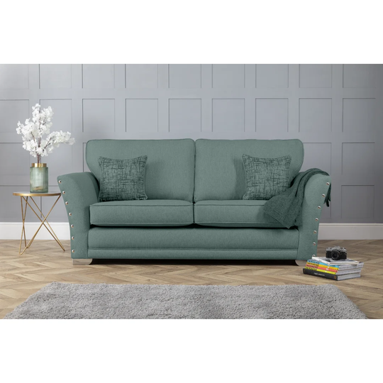 3 Seater Sofa Linen Lime Sleek Modern Design, Luxury Fabric, Made In England