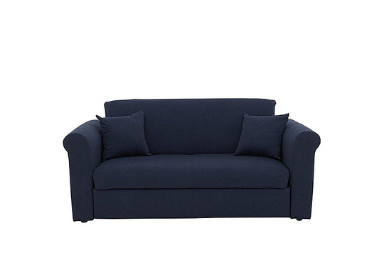 Versatile Small 2 Seater Fabric Sofa Bed with Scroll Arms - Blue