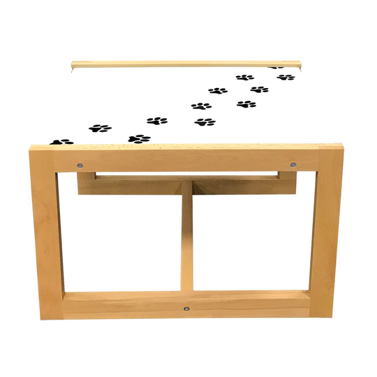 Dog Paws Coffee Table, Repeating Animal Footprint Trail Following Tracks On A Plain Background, Acrylic Glass Center Table With Wooden Frame For Offic