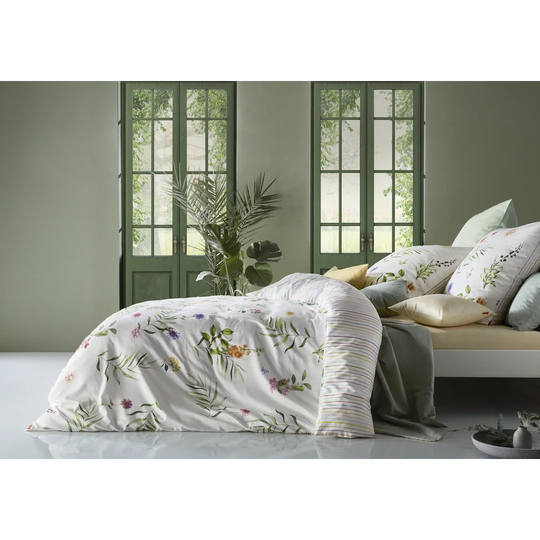 Bed Art S White/Green 205 TC Reversible Duvet Cover Set