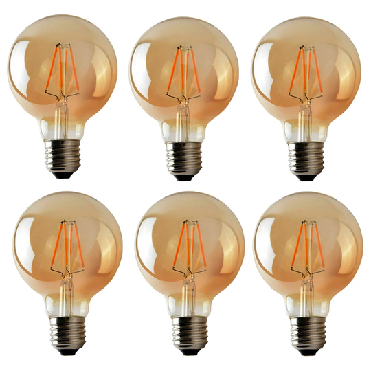 4W E27 Dimmable LED Vintage Edison Globe Light Bulb Amber (Set of 6)
