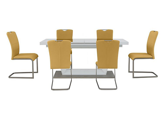 Bianco Large Extending Dining Table and 6 Chairs Dining Set - Yellow