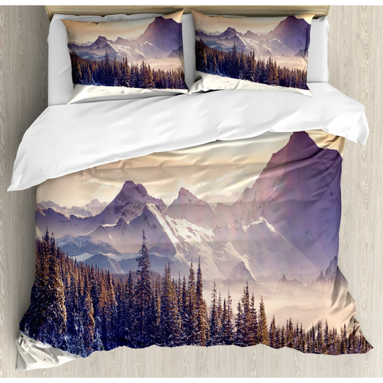 Kya Mauve/Black Microfibre 350 TC Farmhouse / Country Duvet Cover Set