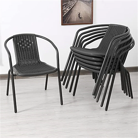 Stacking Garden Chairs Set Of 2 Outdoor Patio Chairs Rattan Made (Black-2 Pcs)
