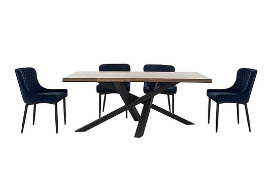 Sapporo Table and 4 Velvet Chairs Dining Set - Brown